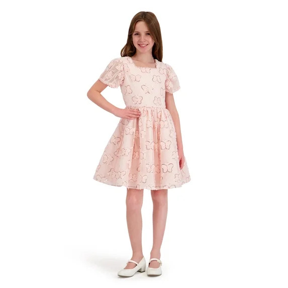 Kensie Girl Cap Sleeve Sequin Butterfly Soutache Mesh Dress, Sizes 4-16 | Walmart (US)