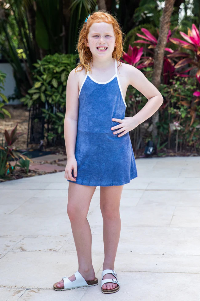 Reese Kids Navy Terrycloth Halter Dress | Pink Lily
