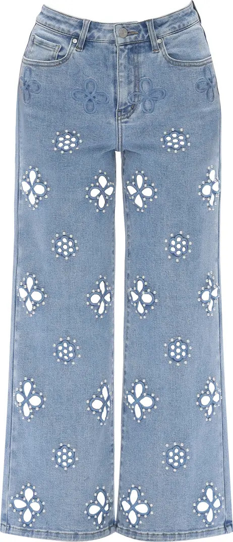 Bayeas Studded Eyelet High Waist Straight Leg Jeans | Nordstrom | Nordstrom