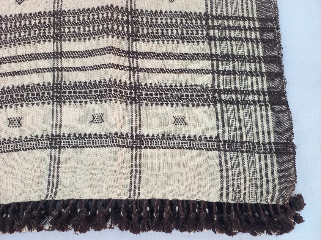 Off White and Dark Brown Indian Handmade Wool Throw Blanket | Bhujodi Blanket | Wool Blanket in H... | Etsy (US)