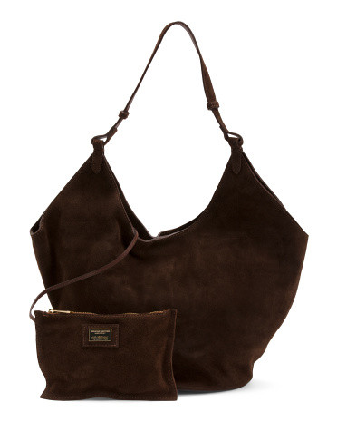Made In Italy Suede Oval Bottom Hobo | TJ Maxx