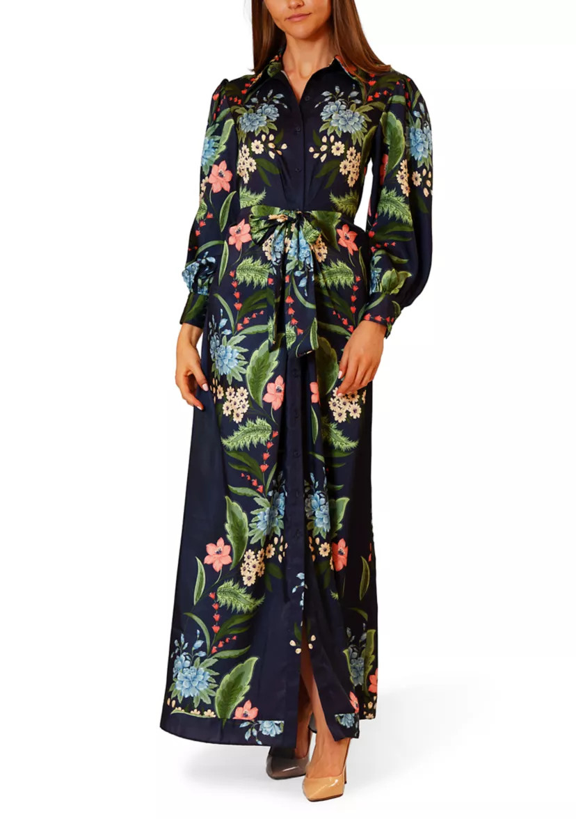 Women's Long Sleeve Printed Satin Shirtdress | Belk