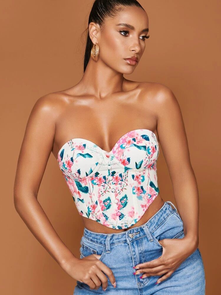 New
     
      SHEIN BAE Floral Print Lace Up Back Bustier Tube Top | SHEIN