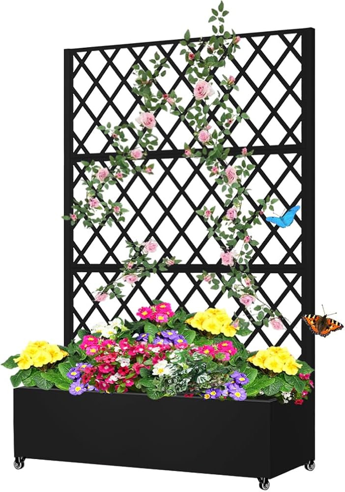 Metal Planter Box with Privacy Screen Trellis,Galvanized Raised Garden Bed On Wheels for Climbing... | Amazon (US)