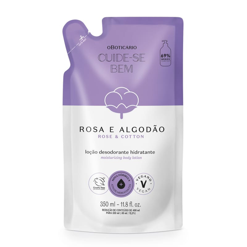 Refil Loção Desodorante Hidratante Cuide-se Bem Rosa e Algodão 350ml | O Boticário | oBoticario (BR)