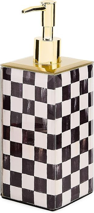 MACKENZIE-CHILDS Glass Soap Pump, Liquid Soap Dispenser, Black-and-White Courtly Check | Amazon (US)
