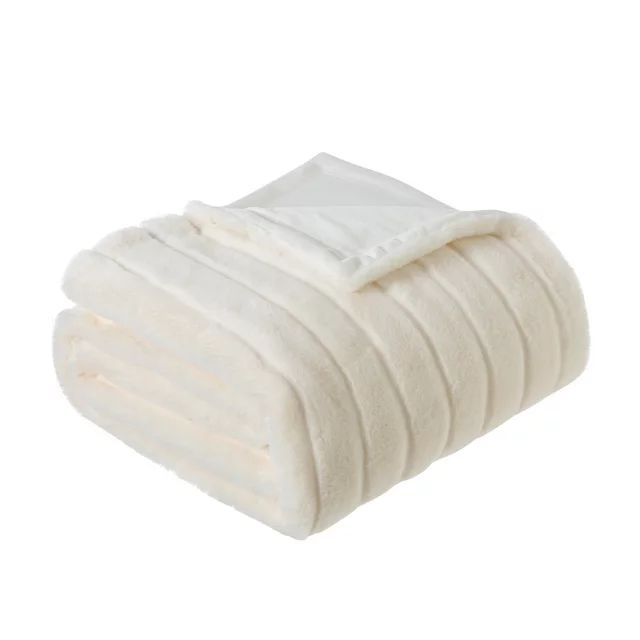 Mainstays Cream Stripe Faux Fur Throw Blanket, 50"x60", Adult/Teen | Walmart (US)