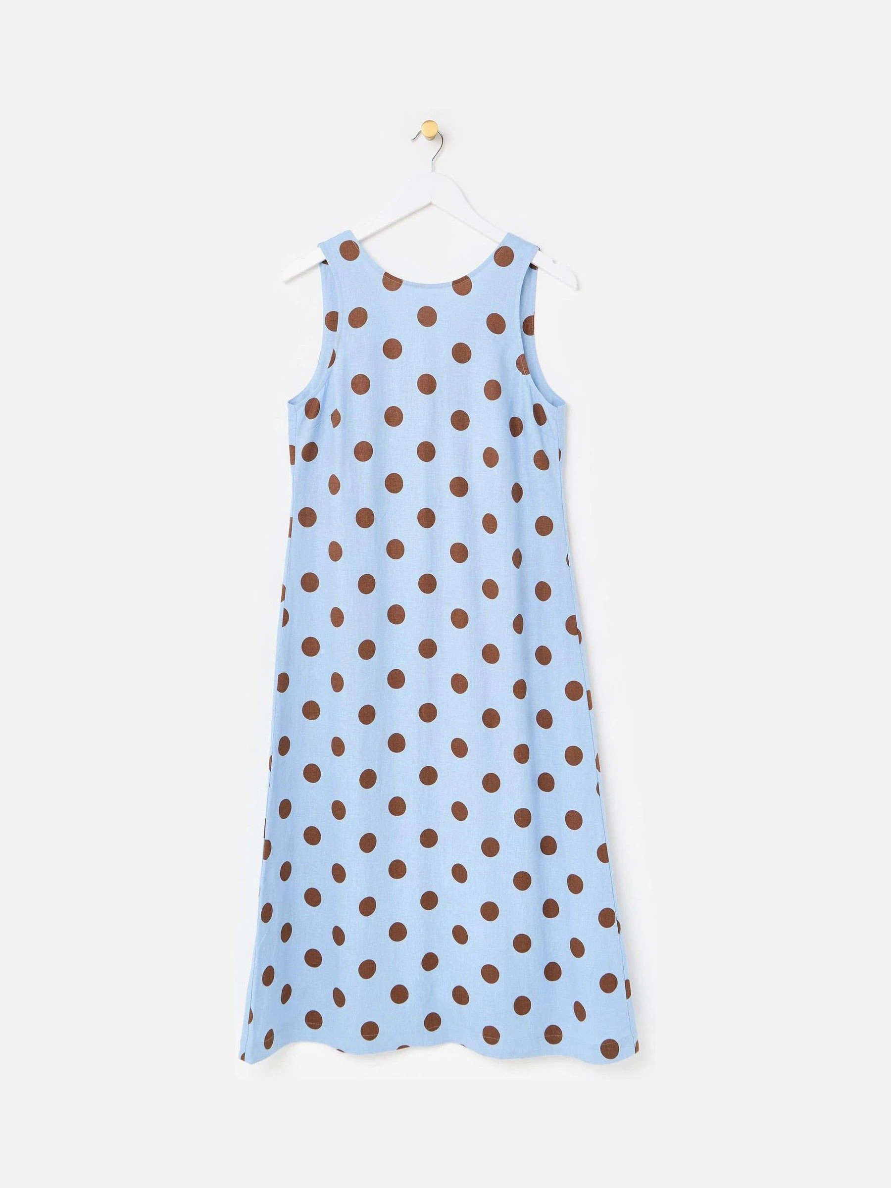 Oliver Bonas Oliver Bonas Light Blue & Brown Polka Dot Sleeveless Midi Dress | Next US