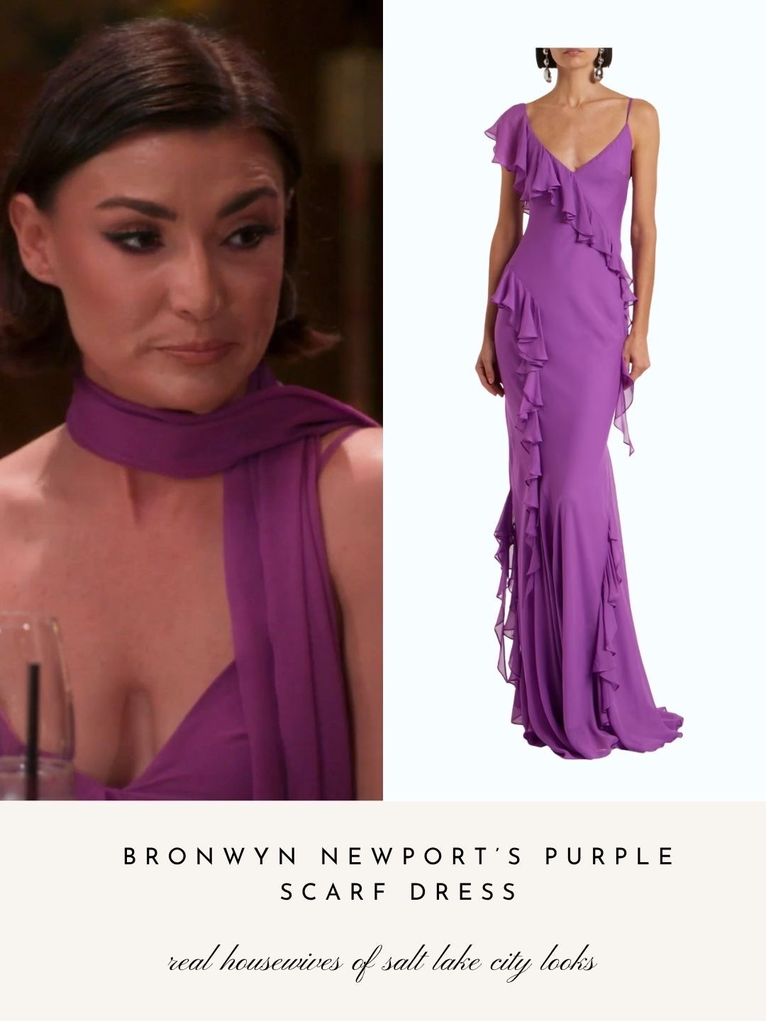 Bronwyn Newport’s Purple Scarf Dress