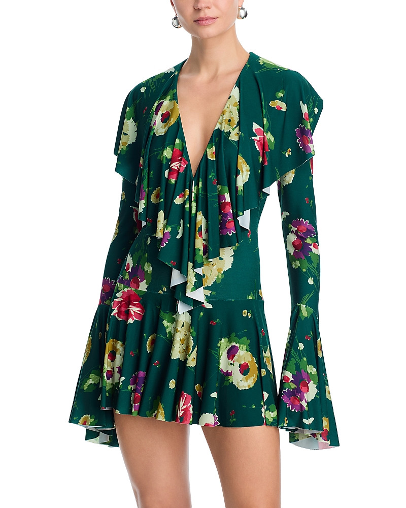 Norma Kamali Deep V Ruffle Mini Dress | Bloomingdale's (US)