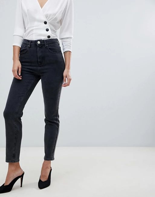 ASOS FARLEIGH High Waist Slim Mom Jeans In Washed Black | ASOS US