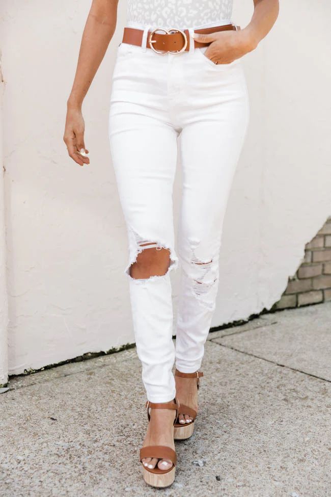 Everly Distressed White Skinny Jeans FINAL SALE | Pink Lily
