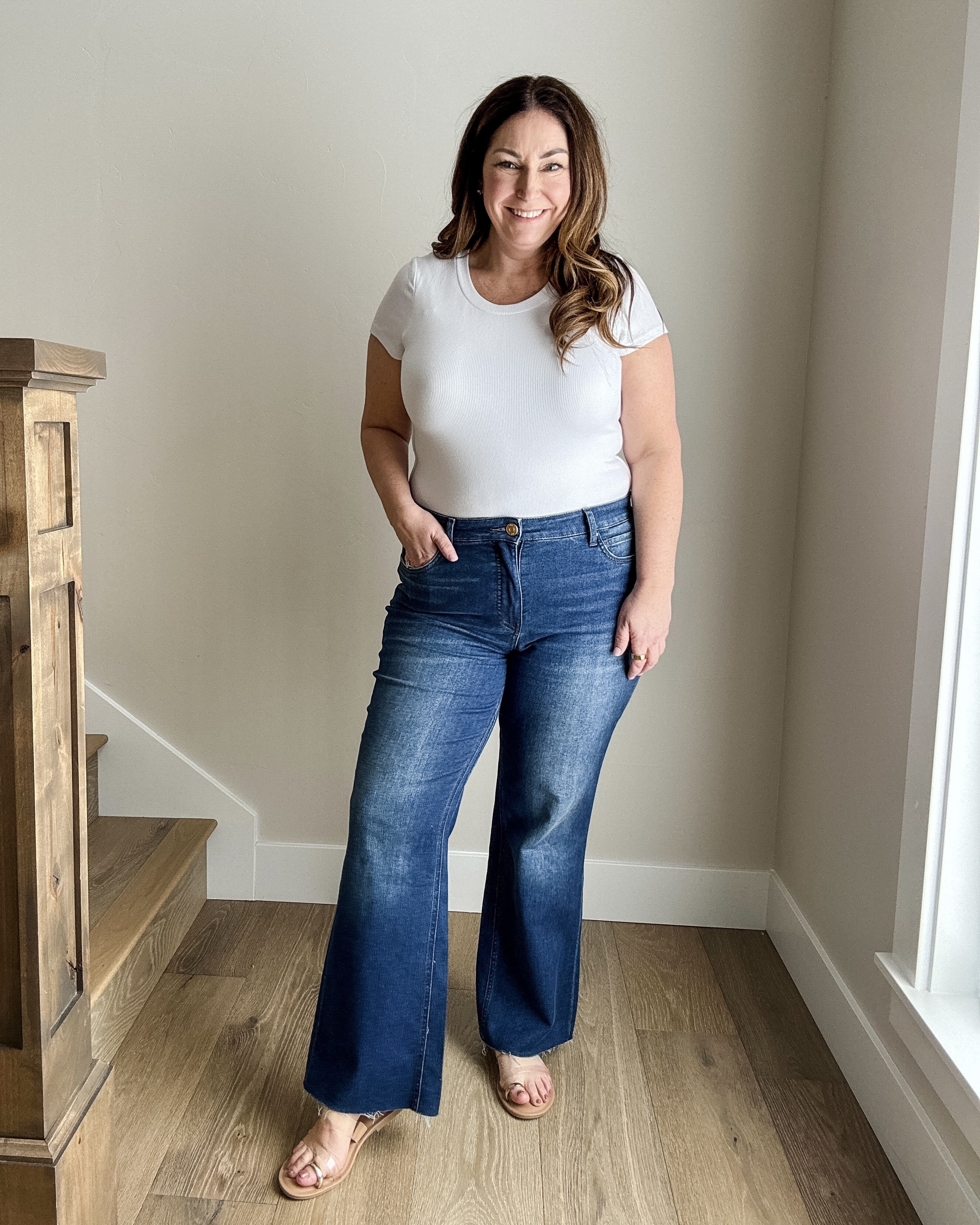 Spring Jeans from @evereve wearing size 14 - top tts, L #EverevePartner #EvereveStyle 

 #LTKSeasonal #LTKMidsize #LTKFindsUnder100