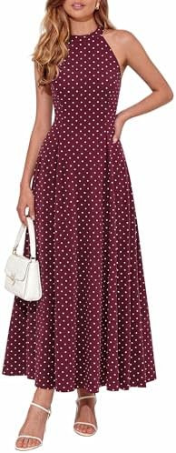 PRETTYGARDEN Summer Halter Dresses for Women 2026 Vacation Outfits Sleeveless Polka Dot Sundress ... | Amazon (US)