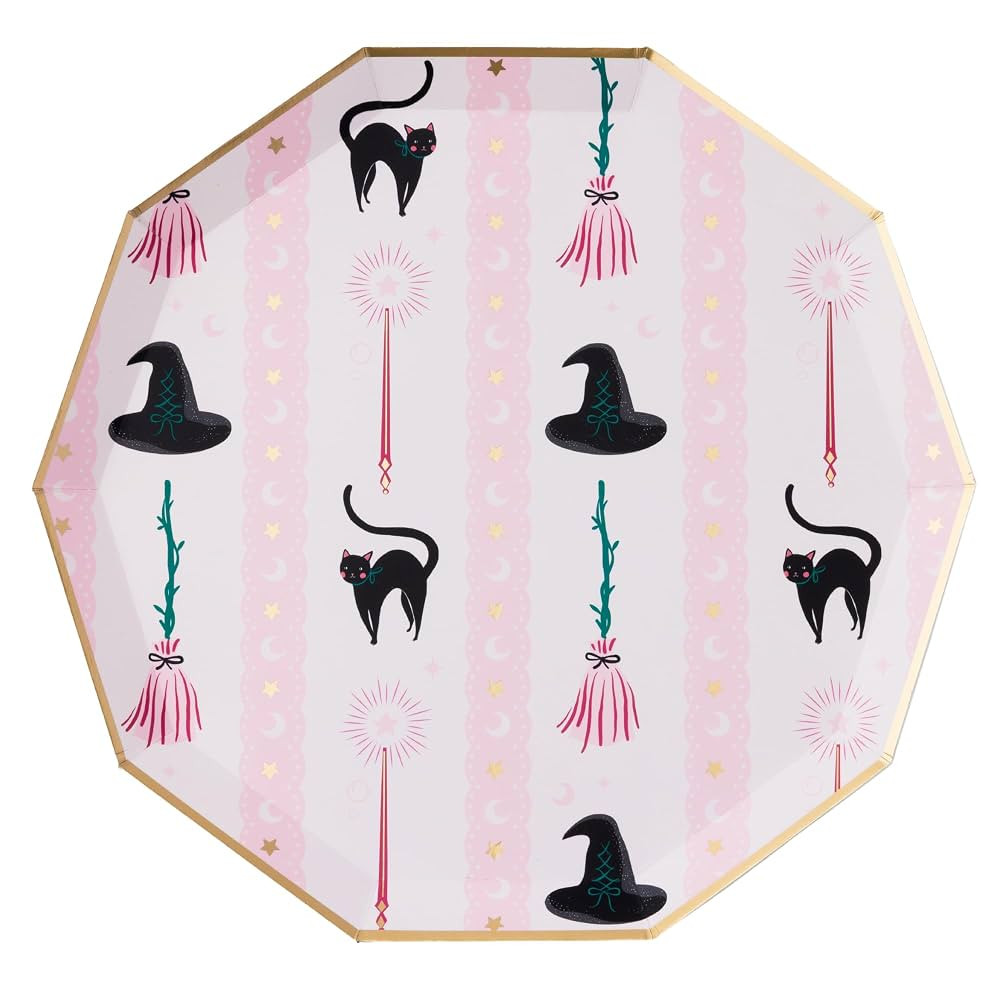 Bonjour Fete Witch Hat & Broom Large Paper Party Plates | Large Disposable Dinner Plates for Hall... | Amazon (US)