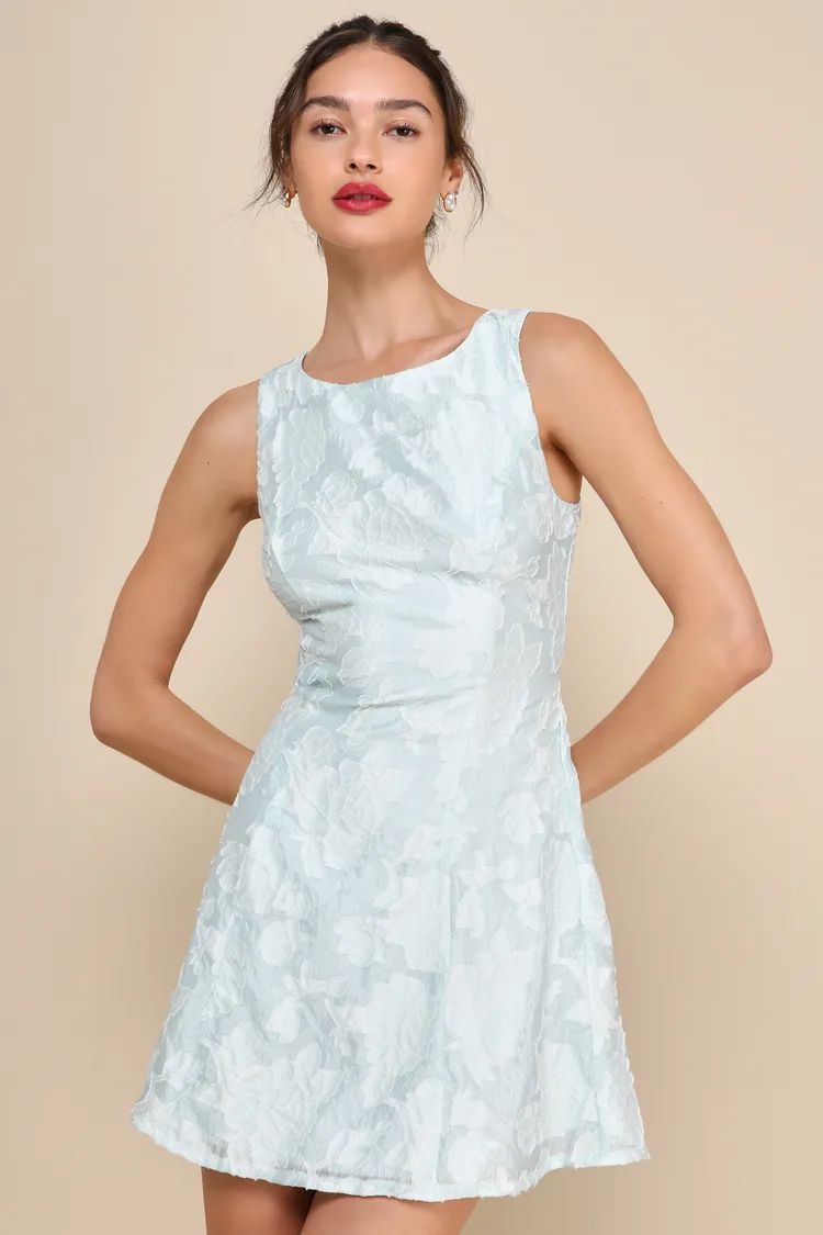 Exquisite Moments Mint Floral Jacquard Sleeveless Mini Dress | Lulus