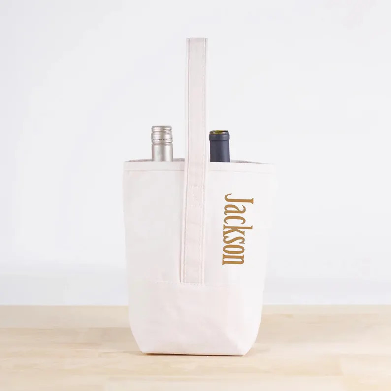 Personalized Embroidered Custom Wine Tote Bag: Two-Bottle Canvas Carrier With Name | Etsy (US)