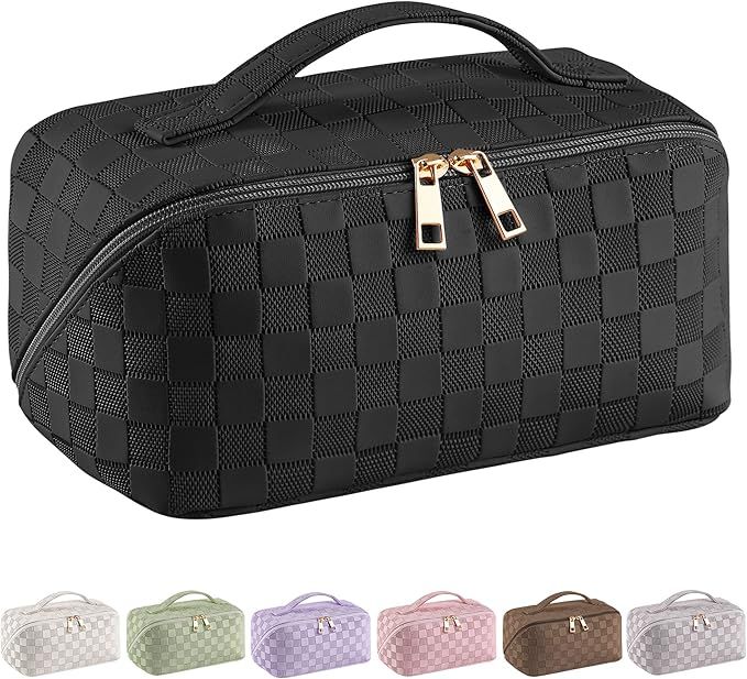 SFXULIX Large Capacity Travel Cosmetic Bag - Makeup Bag, PU Leather Waterproof Cosmetic Bag, Wome... | Amazon (US)