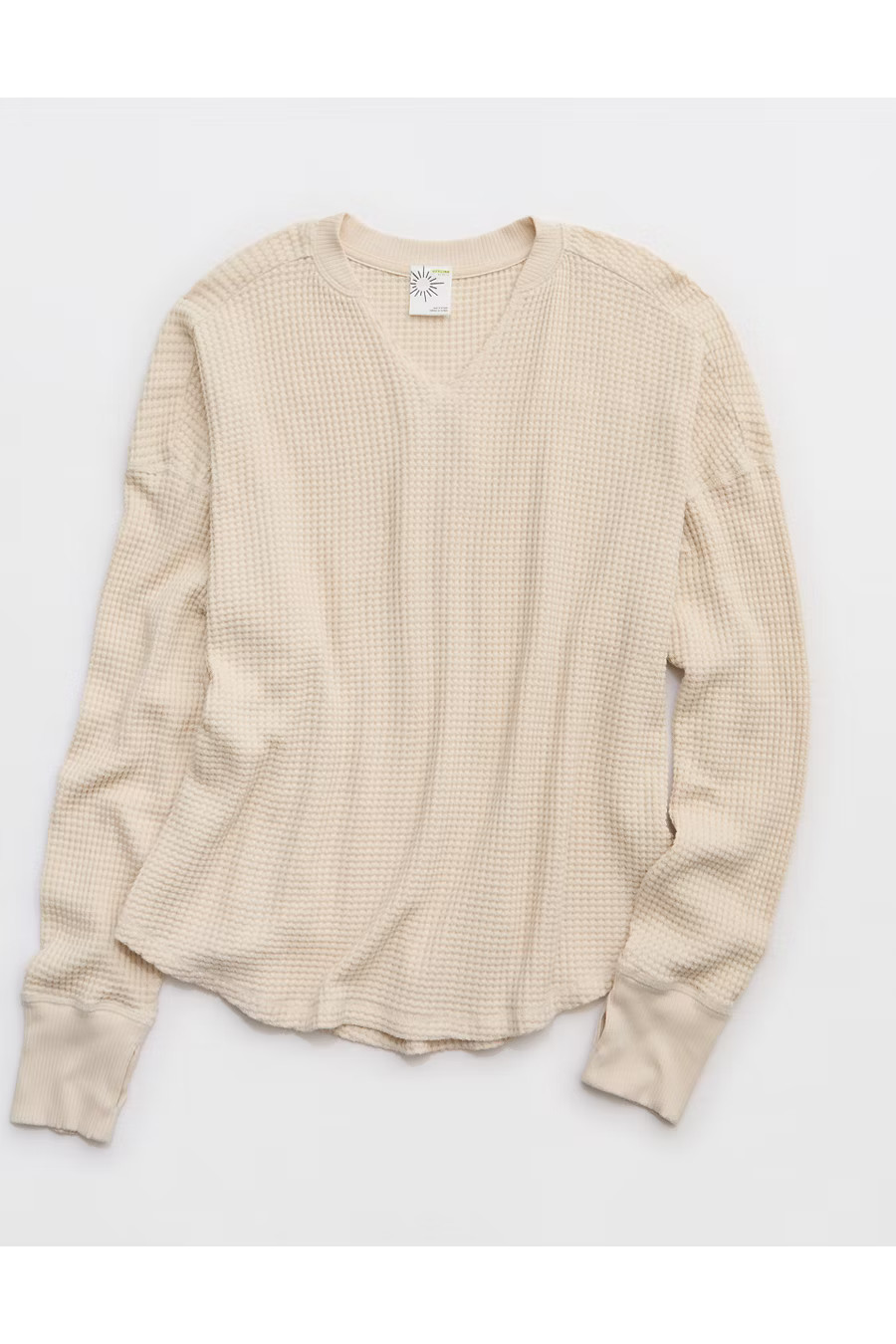 OFFLINE By Aerie Wow! Waffle Notch Neck Long Sleeve T-Shirt Women's Cake Batter S | Aerie