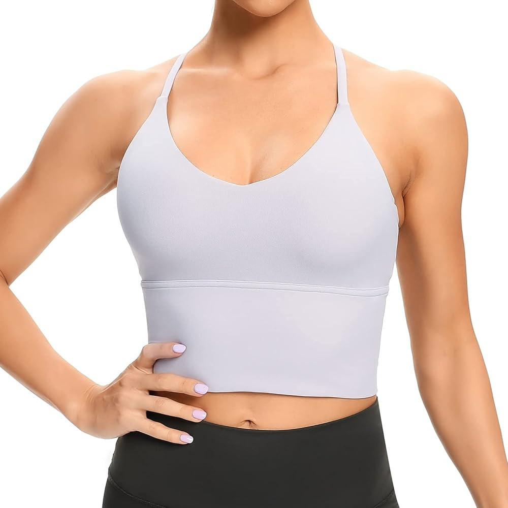 Lemedy Women Strappy Longline Removable Padded Sports Bras Workout Yoga Running Crop Tank Tops | Amazon (US)