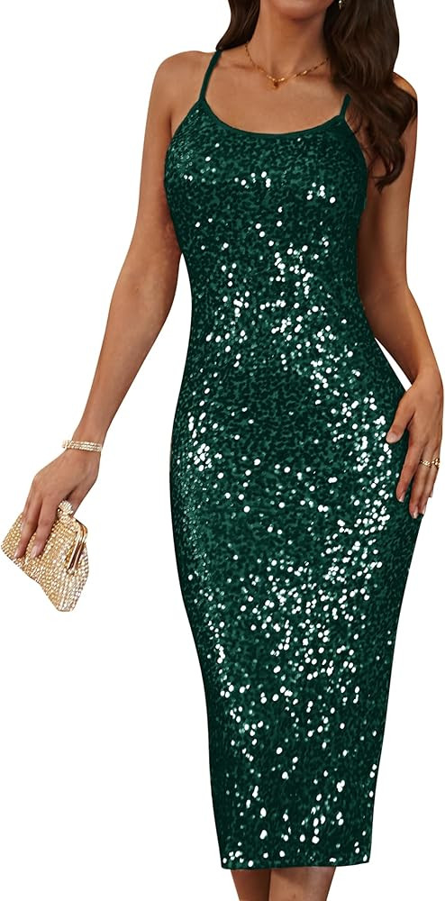 GRACE KARIN Womens Sequin Sparkly Dresses Formal Spaghetti Strap Midi Bodycon Dress Glitter Backl... | Amazon (US)