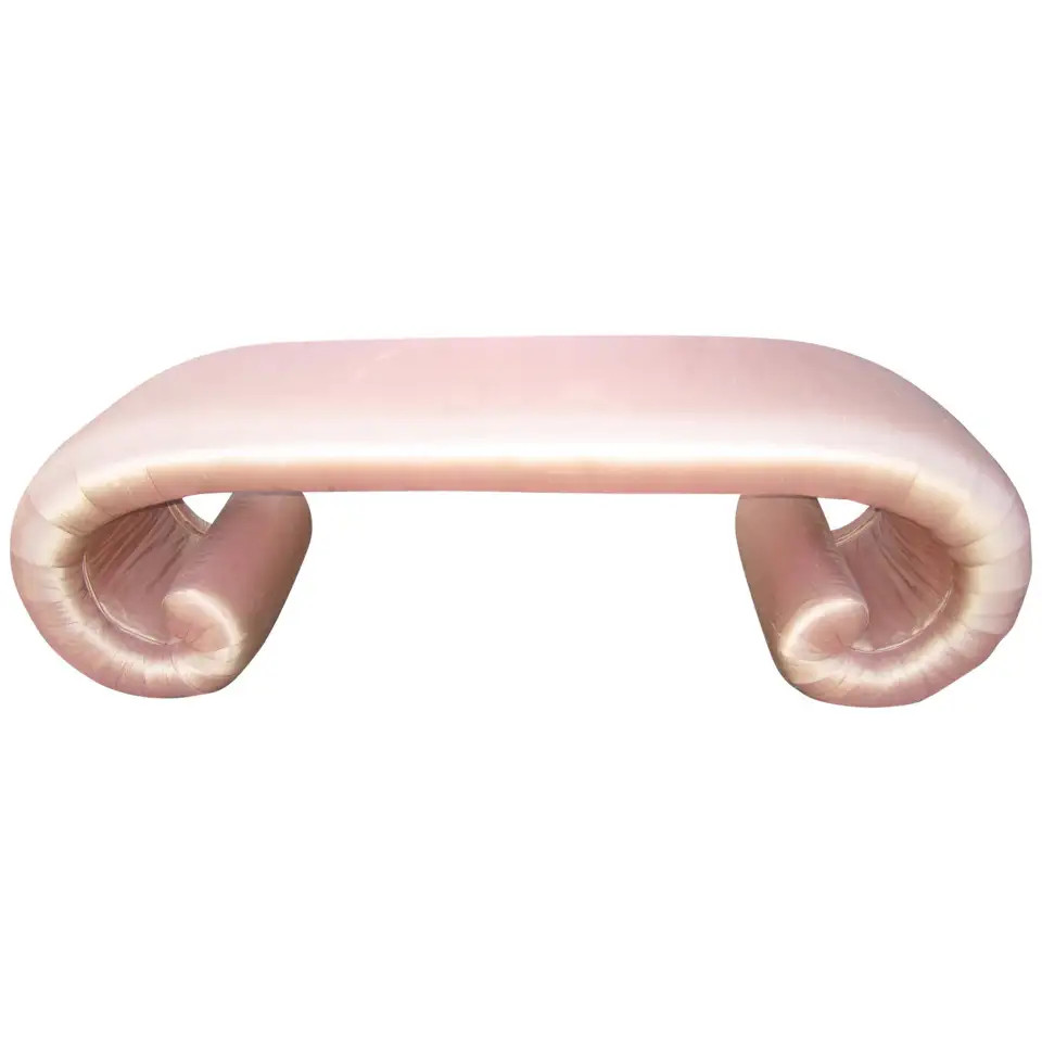 Gorgeous Upholstered Scroll Bench Hollywood Regency | 1stDibs