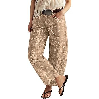 loveimgs Women Boyfriend Baggy Barrel Jeans Floral Print Denim Ankle Pants Wide Leg Mid Rise Jean... | Amazon (US)