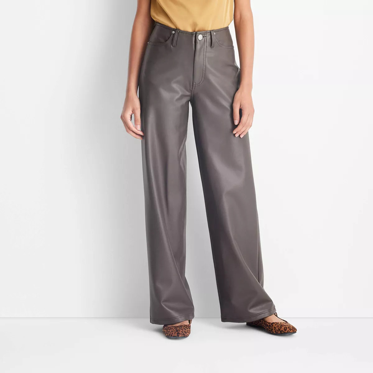 Women's Mid-Rise Wide Leg Faux Leather Pants - Future Collective Dark Gray | Target