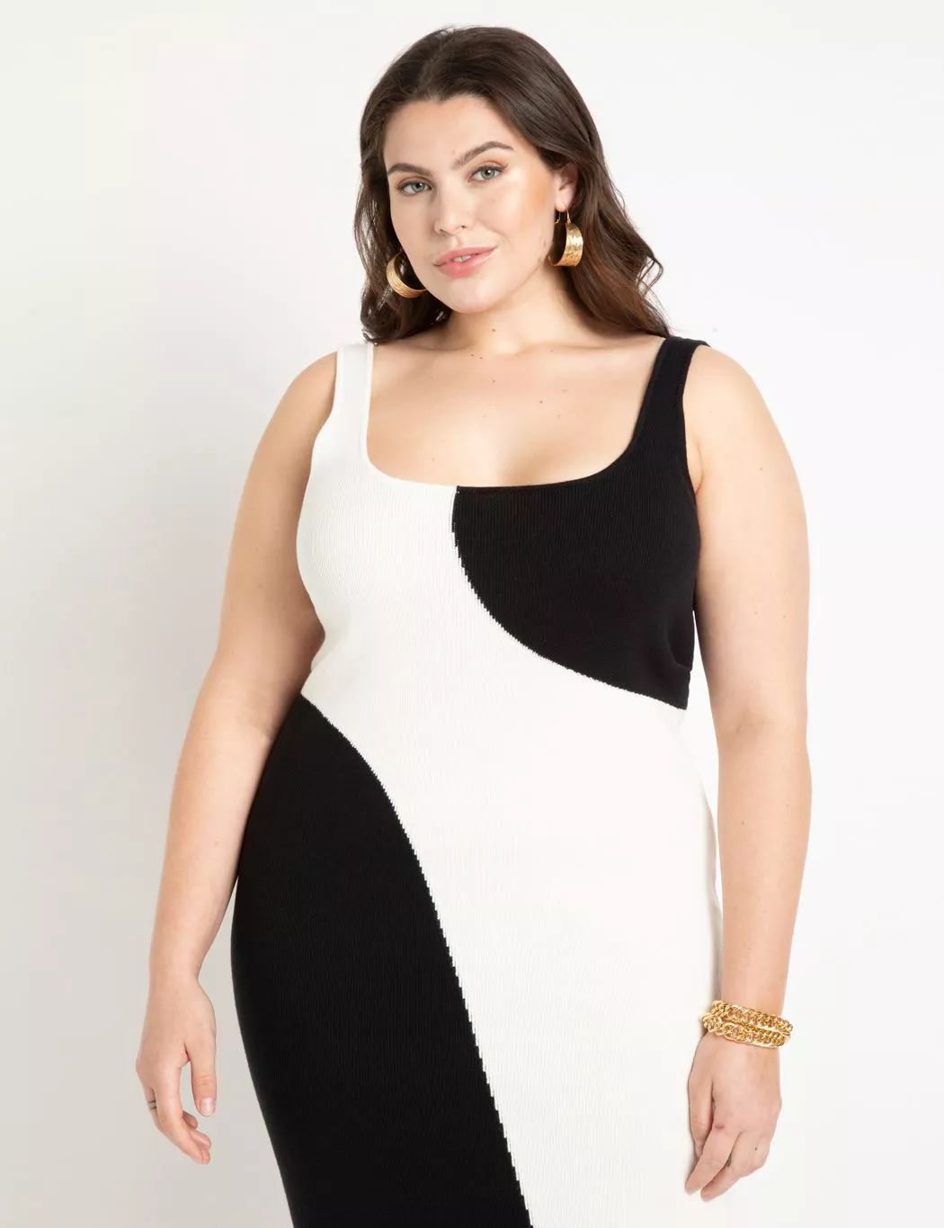 Colorblocked Knitted Tank Dress | Women's Plus Size Dresses | ELOQUII | Eloquii