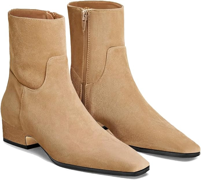 Coutgo Womens Booties Low Heel Ankle Boots Square Pointed Toe Chunky Heel Side Zipper Dressy Fall... | Amazon (US)