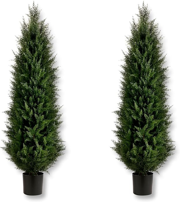 5 ft Artificial Cedar Topiary Trees, 2 Pack Uv Resistant Faux Outdoor Plants, Front Door Cypress ... | Amazon (US)