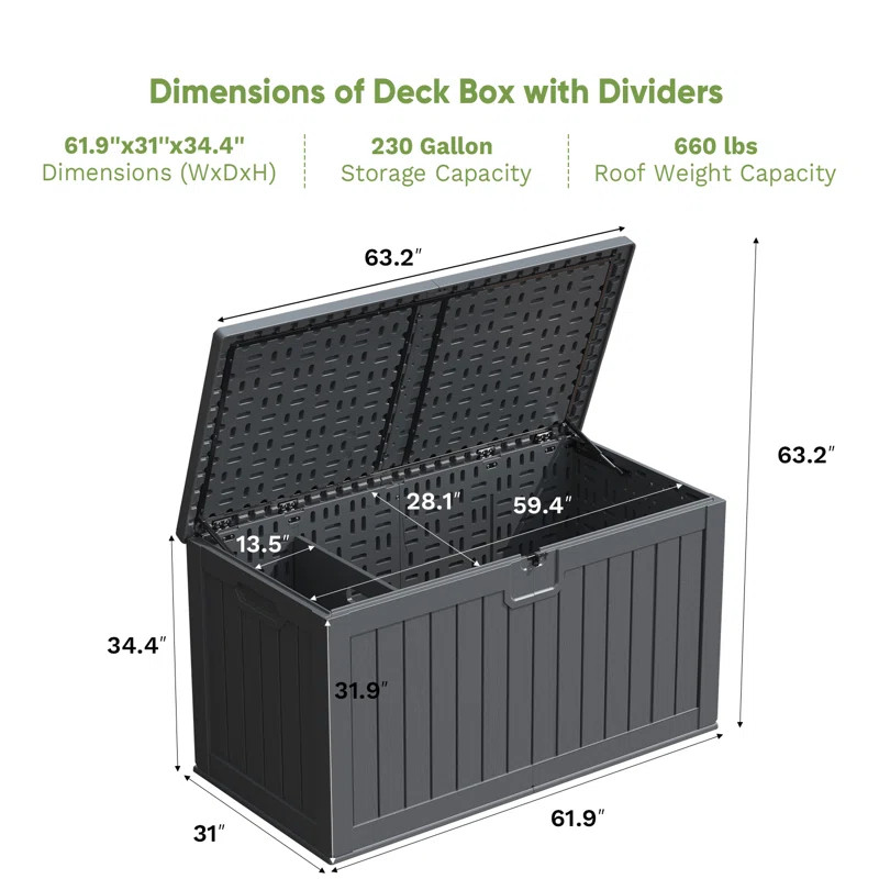 230 Gallons Water Resistant Resin Lockable Deck Box | Wayfair North America