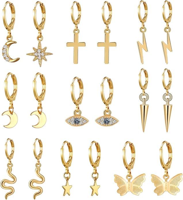 AIDSOTOU Small Butterfly Star Hoop Earrings Set for Women Girls Mini Huggie Hoop Earrings with Da... | Amazon (US)