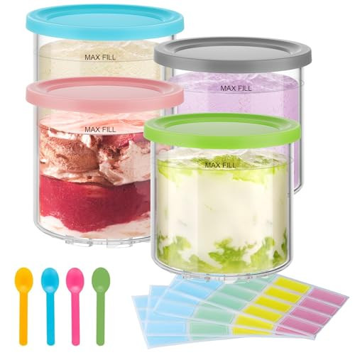4 Pack Creami Pint Containers and Lids for Ninja, Compatible with Ninja NC299 NC300 Series Creami Maker Maker Machine Accessories, BPA Free & Dishwasher Safe, Assorted Colors | Amazon (US)
