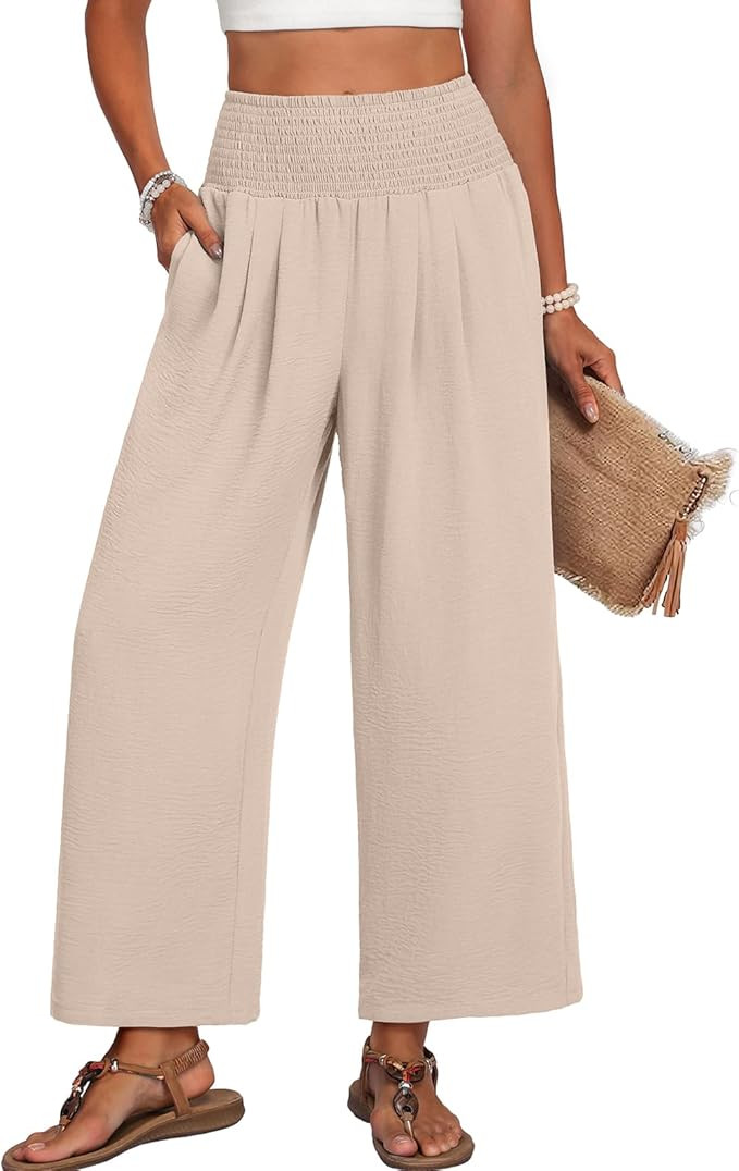 Lepunuo High Waisted Wide Leg Palazzo Pants for Women Summer Beach Vacation Lounge Trousers with ... | Amazon (US)