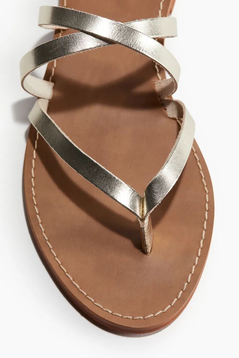 Strappy Leather Sandals - Low heel - Gold-colored - Ladies | H&M US | H&M (US + CA)