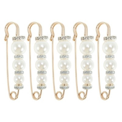 Unique Bargains Plastic Metal Pearl Pins for Skirts Knitted Various Fabrics 5 Pcs Pearl Gold Tone 2.17"x0.59" | Target