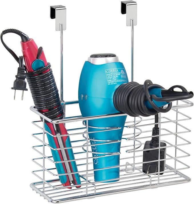 mDesign Steel Over Cabinet/Door Hair Dryer Holder Storage, Hair Styling Tool Organizer Basket for... | Amazon (US)