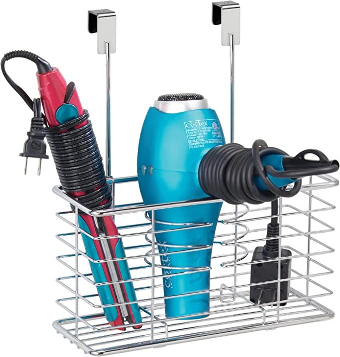 mDesign Steel Over Cabinet/Door Hair Dryer Holder Storage, Hair Styling Tool Organizer Basket for... | Amazon (US)