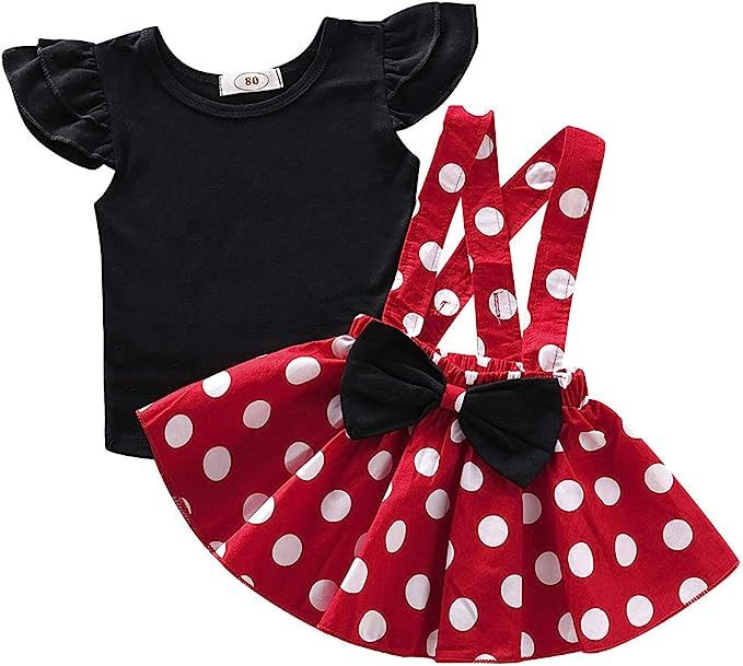 Baby Girls Skirts Set Ruffle Cloth +Polka Dot Overall Dress Bow Polka Dot Skirt Set | Amazon (US)