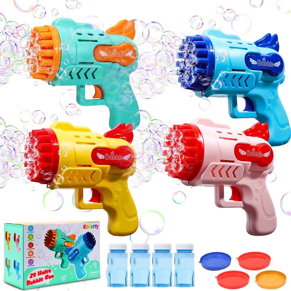 Roberly 4PCS Bubble Machine Gun, 29 Holes Bubble Gun for Kids Ages 4-8 Light Up Bubble Blower Bla... | Amazon (US)