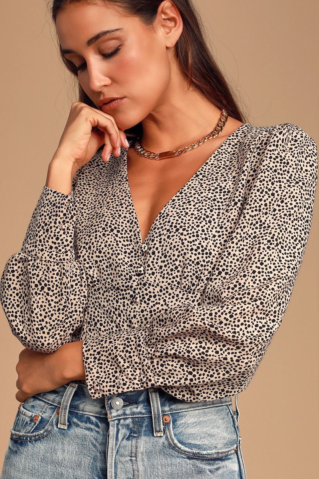 Sweet Spot Taupe Cheetah Print Long Sleeve Button-Up Top | Lulus