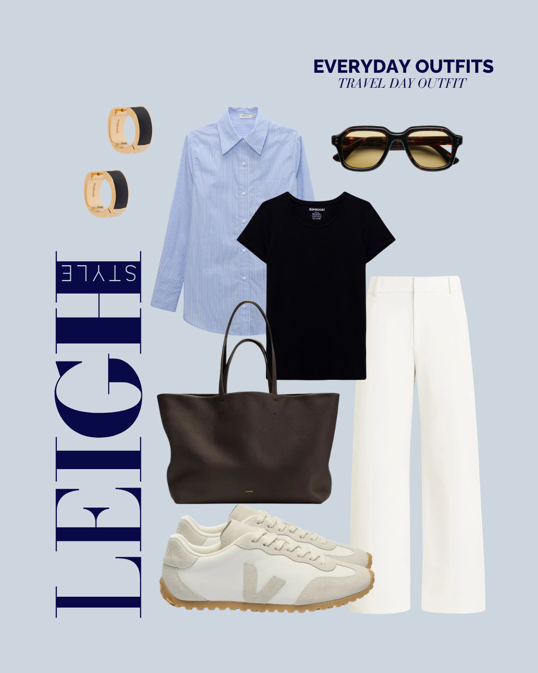 Travel in effortless comfort and chic style with layered classics, comfortable sneakers, and a spacious leather tote. 

#EverydayOutfits #TravelDayOutfit #TravelStyle #AirportStyle #CasualChic #LeighStyle #OutfitInspo 

 #LTKdayinmylife #LTKootd #LTKTravel