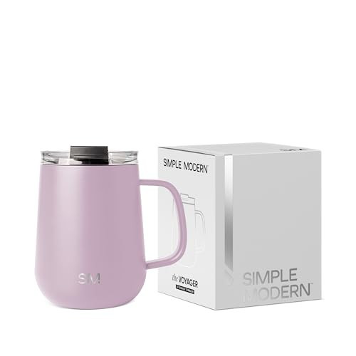 Simple Modern Voyager Signature Mug | Travel Coffee Tumbler with 360° Lid and Handle | Ceramic-Lined Insulated Stainless Steel Iced Cold Brew Cup | 12oz, Lavender Mist | Amazon (US)