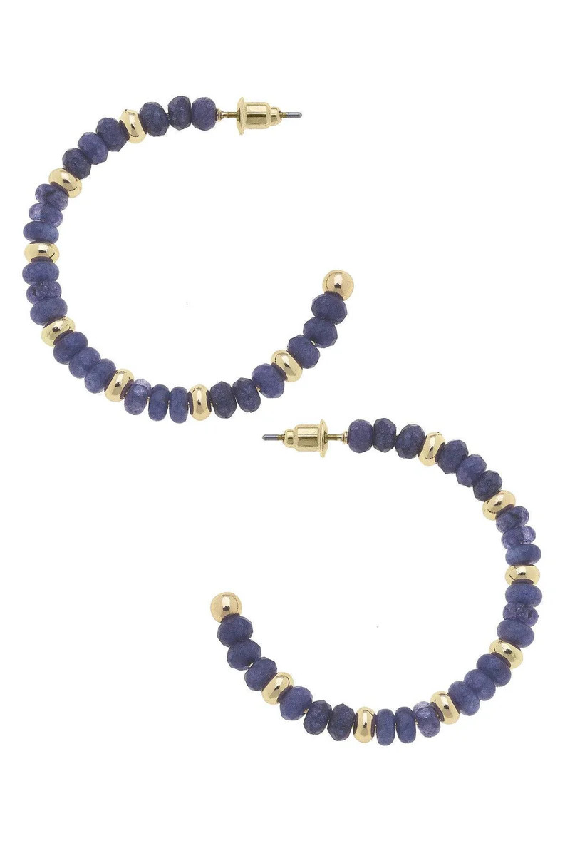 Hallie Semiprecious Beaded Hoop Earrings in Navy | CANVAS