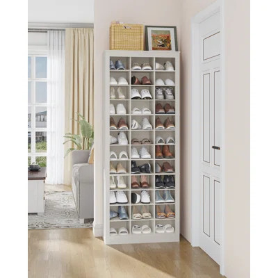 Darlington Shoe Storage Cabinet, 36 Pairs Free Standing Closet Organizer, 8.8 inch Widened Cell Wood Shoe Organizer, 12 Tiers Vertical Space Saving Sh | Wayfair North America
