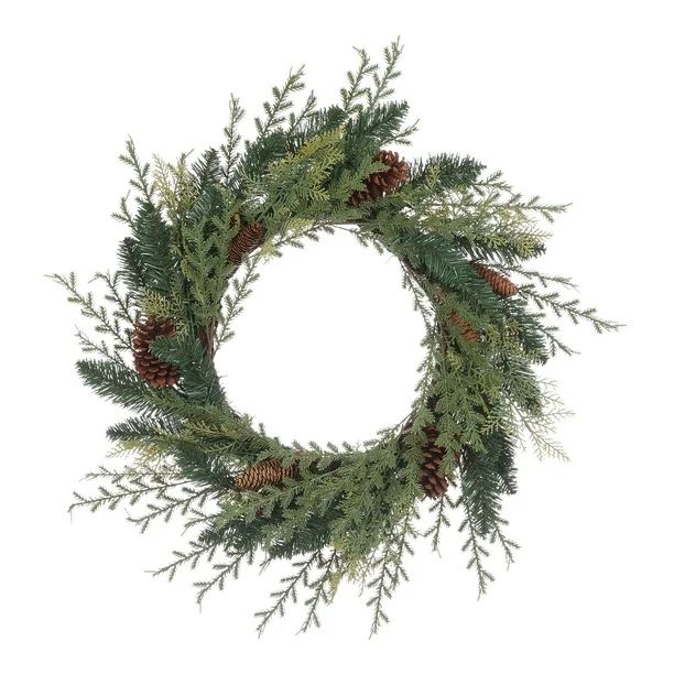 Holiday Time Mixed Greenery Un-Lit Wreath, 24" | Walmart (US)