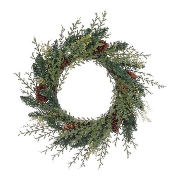 Holiday Time Mixed Greenery Un-Lit Wreath, 24" - Walmart.com | Walmart (US)