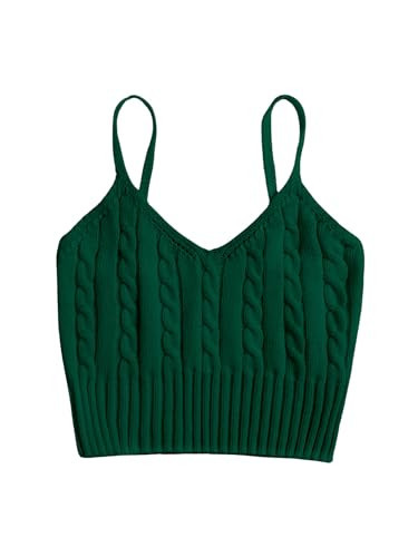 SweatyRocks Women's V Neck Spaghetti Strap Cami Tank Top Dark Green Small | Amazon (US)