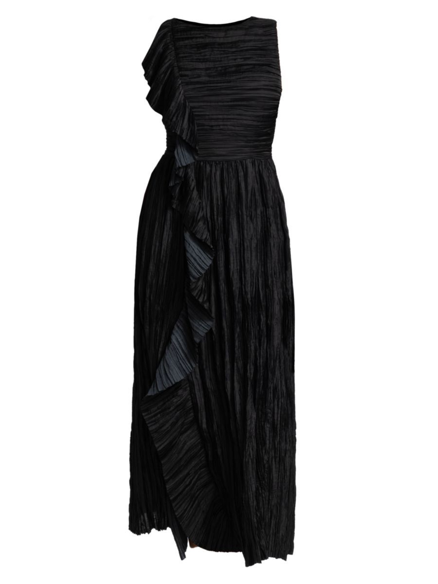 Circe Ruffled Crinkle Satin Midi-Dress | Saks Fifth Avenue